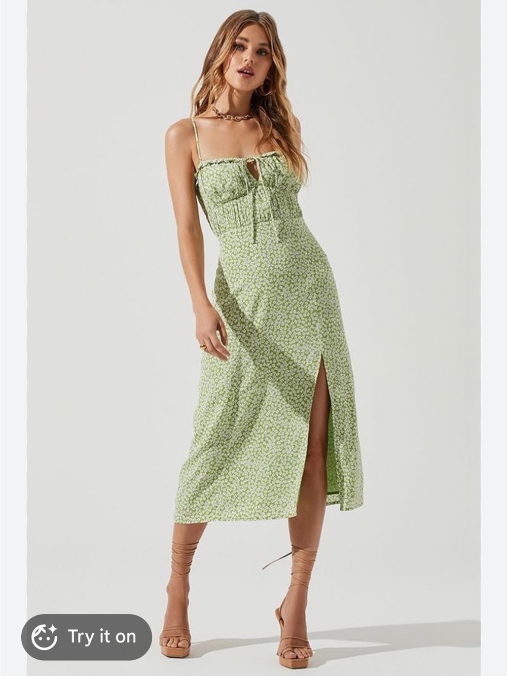EUC ASTR Verana Midi Open Back Dress in Green Ditsy Floral - M - worn once!